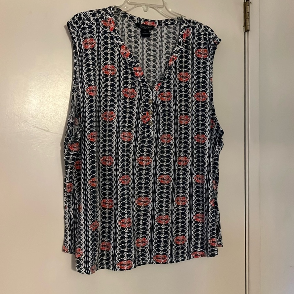 Lucky Brams Women’s 3X tank buttons at v- neckline blue white coral